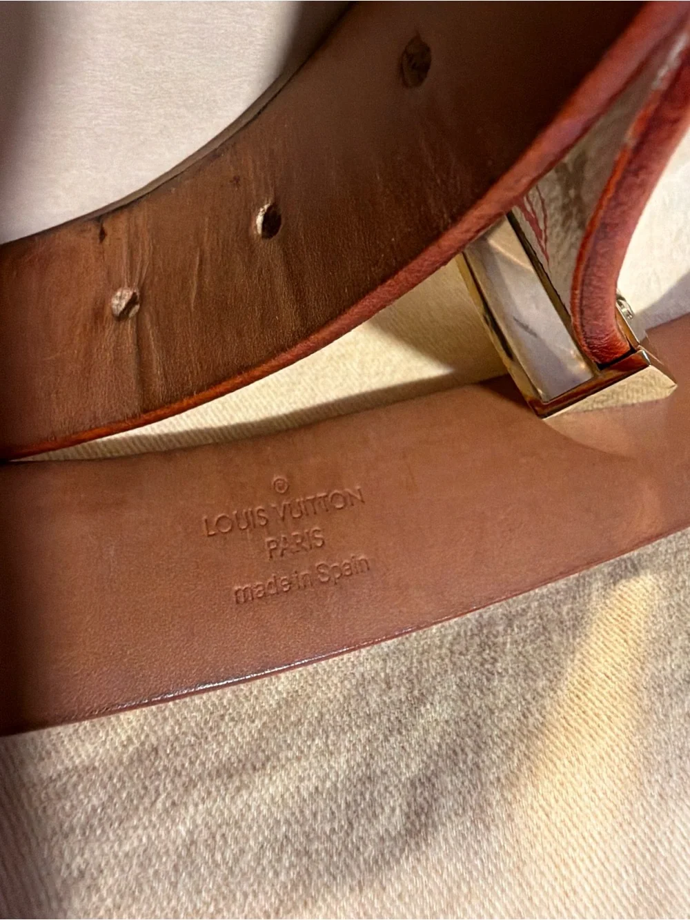 Louis Vuitton White Multicolor Monogram Leather Belt with Gold Buckle